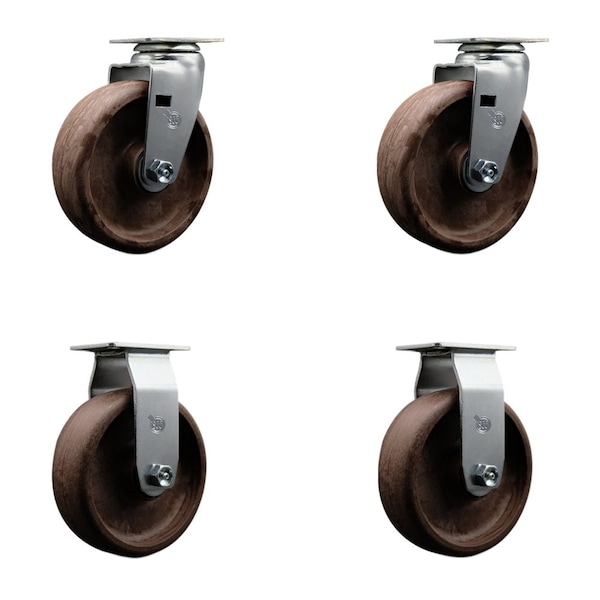 Service Caster 6'' High Temp Glass Filled Nylon Caster Set w/Roller Bearing 2 Swivel 2 Rigid, 4PK SCC-20S620-GFNRHT-2-R-2 - main